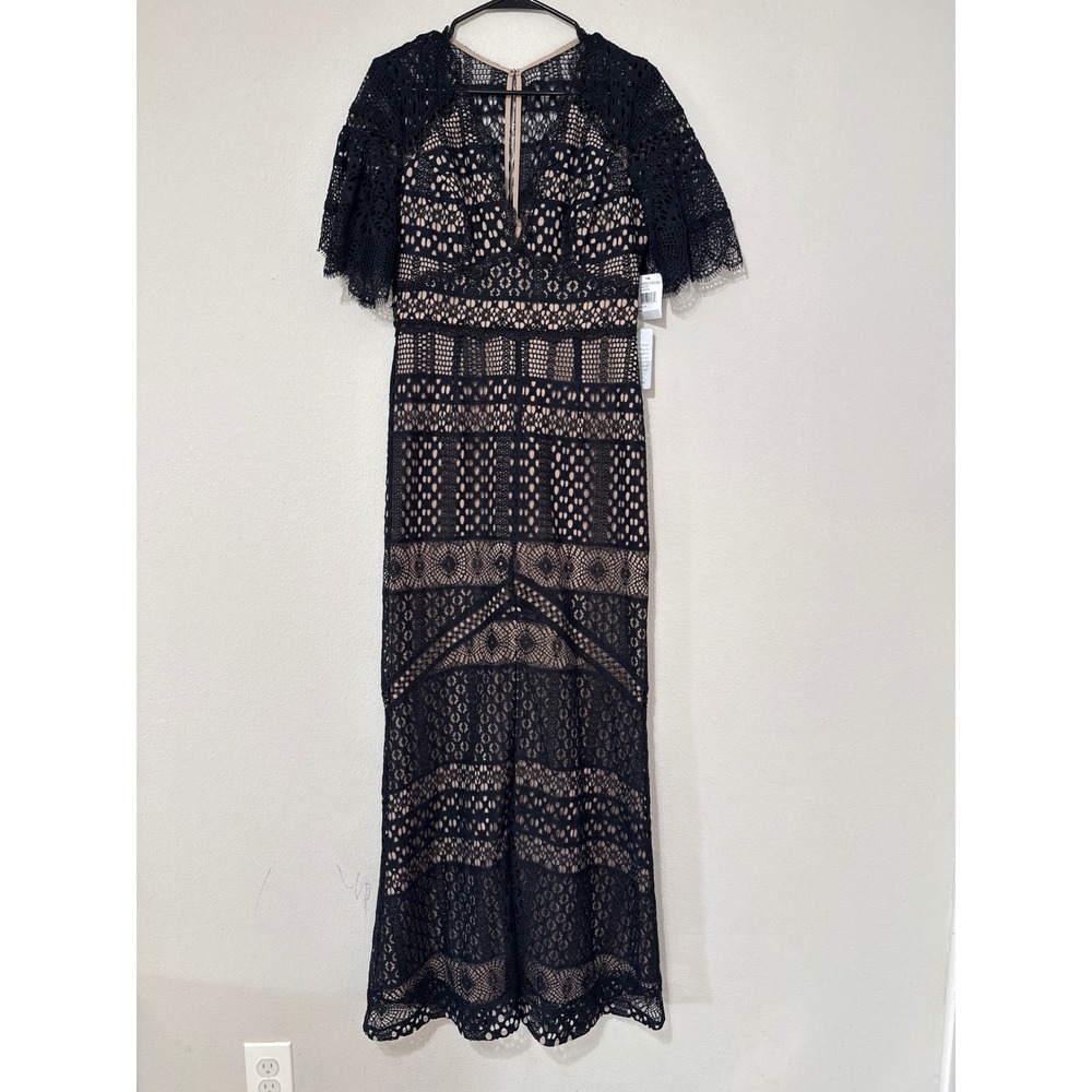 NWT Harlyn Black Lace Long Dress‎ Formal Nude Lining Sz Medium MSRP $228